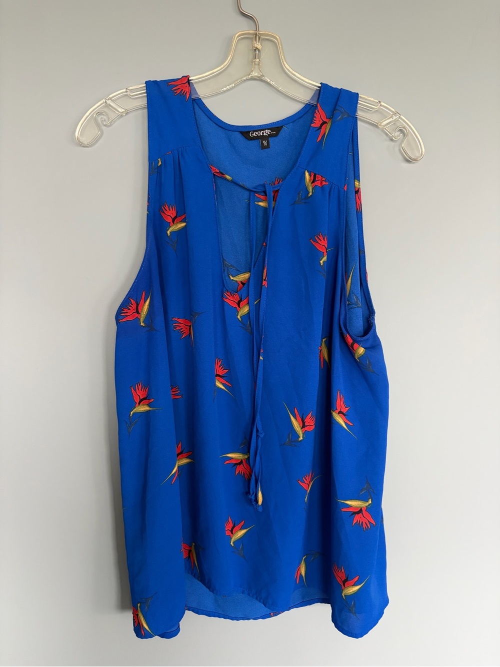 George Royal Blue Sleeveless Tie-Front Floral Tank